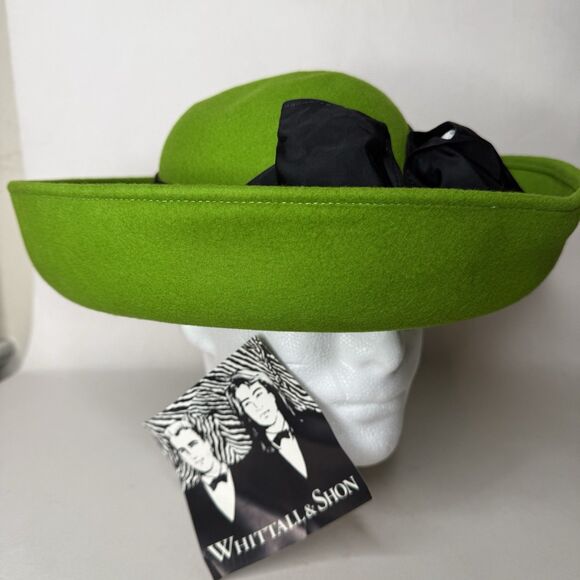 Vintage Whittall & Shon Green Felt Derby Hat Bow NOS NYC Millinery New main image 5